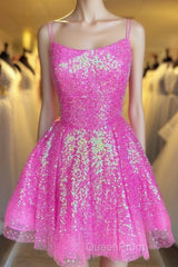 Cute Hot Pink Sequins A-Line Homecoming Dresses Hoco Night Dresses