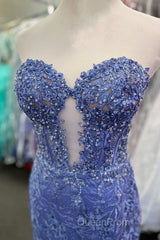 Sweetheart Periwinkle Keyhole Mermaid Evening Prom Dresses with Appliques
