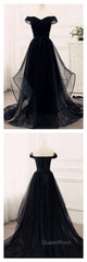 Flowy Tulle Off Shoulders Tulle Black Evening Prom Dresses