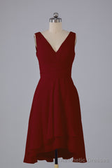 High Low Knee Length V-Neck Bridesmaid Dresses