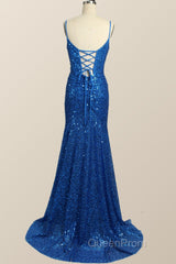 Royal Blue Sequin Mermaid Long Evening Prom Dresses