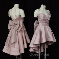 High Low Style Sweetheart Bow Back Satin homecoming Dresses