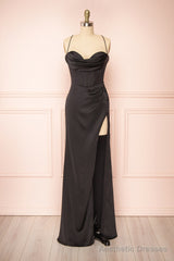 Black Prom Dresses, Corset Cowl Neck Maxi Dress, Black Bridesmaid Dress