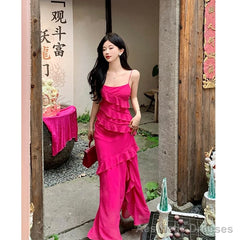 One Shoulder Asymmetrical Plain Ruffled Midi A-Line Dress