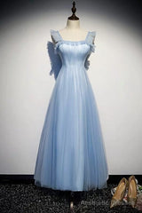 Light Blue Tulle Ankle Length Prom Dress