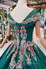 Luxury Green Round Neck Short Sleeves Evening Prom Dresses with Beading
