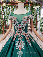 Luxury Green Round Neck Short Sleeves Evening Prom Dresses with Beading