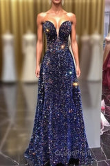 Chic Long Strapless Sparkly Tight Evening Prom Dresses Formal Party Dresses