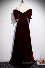 Modest Charming Burgundy Long Evening Prom Dresses Vintage Evening Dresses With Bowknot