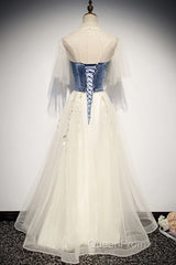 Elegant Ivory And Blue Flowy Princess Evening Prom Dresses For Teens Long Homecoming Dresses