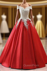 Modest Red Cap Sleeves Ball Gowns Lace Satin Evening Prom Dresses Evening Dresses