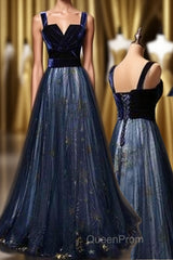 Elegant Long Lace Up Velvet Tulle Evening Prom Dresses Modest Party Gowns
