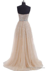 Fairytale Glitter Champagne Bling Strapless Long Prom Dress