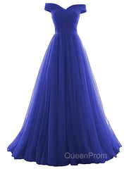Beautiful Lavender Tulle Off Shoulder Long Formal Dresses, Beautiful Party Gowns