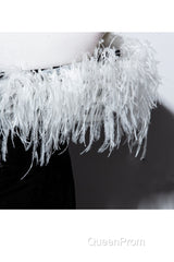 Black Velvet Mermaid Evening Prom Dresses with Feather, Off the Shoulder Long Evening Gown