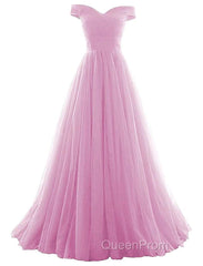 Beautiful Lavender Tulle Off Shoulder Long Formal Dresses, Beautiful Party Gowns