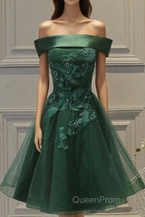 Dark Green Strapless A Line Appliques Tulle Homecoming Dresses