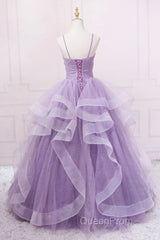 Princess Lavender Sparkly Spaghetti Straps Long Evening Prom Dresses Floor Length Evening Gown