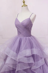Princess Lavender Sparkly Spaghetti Straps Long Evening Prom Dresses Floor Length Evening Gown
