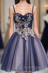 Cute Lace Tulle Short A Line Evening Prom Dresses, Homecoming Dresses