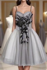 Gray Tulle Short A Line Evening Prom Dresses, Homecoming Dresses