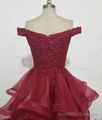 Organza Lace Off Shoulder A-line Cheap Long Prom Dresses