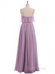 Lavender Chiffon Spaghetti Straps Ruffled A-Line Long Dresses