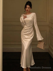 Elegant Flare Sleeve Wedding Mermaid Long Dress Women Spring Autumn French Vintage Slim One Piece Party Robe Mujers Clothes