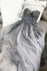 Strapless Sweetheart Neck Gray Lace Long Strapless Gray Lace Lace Gray Prom Dresses