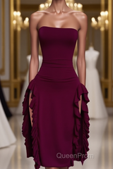 Strapless Midi Length Ruffle Evening Prom Dresses Sexy Evening Dresses