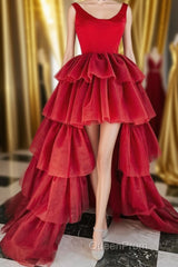 Red High Low Tiered Homecoming Dresses