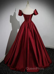 A-Line Ballgown Satin Long Party Dresses Off Shoulder Sweetheart Floor Length Evening Prom Dresses