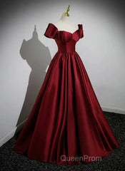 A-Line Ballgown Satin Long Party Dresses Off Shoulder Sweetheart Floor Length Evening Prom Dresses