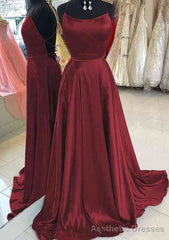 A-line Bateau Spaghetti Straps Sweep Train Charmeuse Prom Dresses