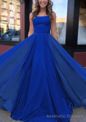 A-line Bateau Spaghetti Straps Sweep Train Chiffon Prom Dresses