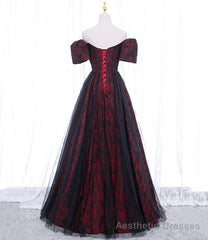 A-line Black Tulle Long Prom Dress Evening Dress