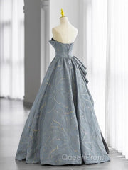 A-Line Blue-Grey Sweetheart Long Formal Party Dresses Floor Length Tulle Evening Prom Dresses