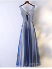A-Line Bridesmaid Dresses V Neck Sleeveless Elegant Floor Length Tulle With Beading / Appliques