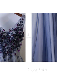 A-Line Bridesmaid Dresses V Neck Sleeveless Elegant Floor Length Tulle With Beading / Appliques