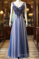 A-Line Bridesmaid Dresses V Neck Sleeveless Elegant Floor Length Tulle With Beading / Appliques