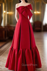 A-Line Burgundy Straples Bow Evening Prom Dresses
