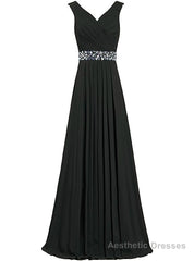 A-Line Chiffon V-neck Floor Length Bridesmaid Dress With Beading