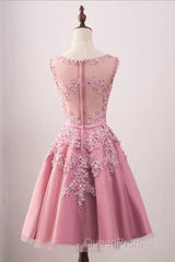 A-Line Crew Knee-Length Tulle Homecoming Dresses With Appliques