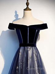 A-Line Elegant Floral Evening Prom Formal Evening Dresses Off Shoulder Short Sleeve Sweep / Brush Train Tulle With Pleats Pattern / Print