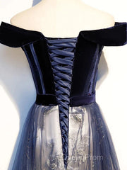 A-Line Elegant Floral Evening Prom Formal Evening Dresses Off Shoulder Short Sleeve Sweep / Brush Train Tulle With Pleats Pattern / Print