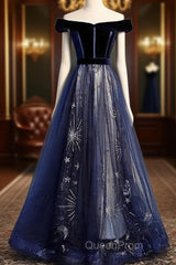 A-Line Elegant Floral Evening Prom Formal Evening Dresses Off Shoulder Short Sleeve Sweep / Brush Train Tulle With Pleats Pattern / Print