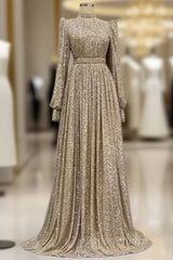 A-Line Evening Gown Elegant Dresses Red Green Dresses Black Tie Floor Length Long Sleeve Jewel Neck Fall Wedding Guest Sequined With Ruched