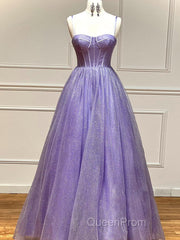 A Line Glitter Tulle Evening Prom Dresses with Pockets