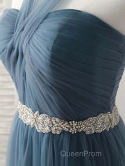 A-Line Gray Blue Tulle Long Bridesmaid Dresses Floor-Length Beading Evening Prom Dresses Elegant