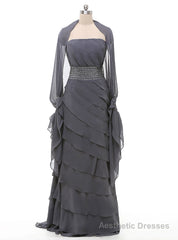 A-Line Gray Chiffon Long Two Piece Mother Of The Bride Dress